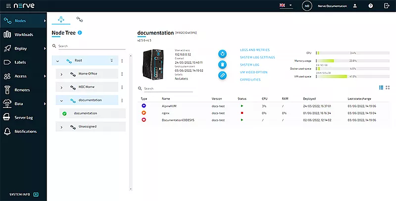 Screenshot of the Nerve Management System: view of the node details screen